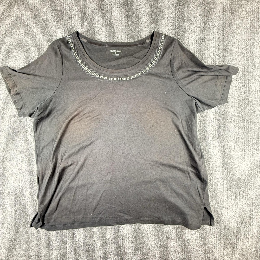 Allison Daley Shirt Womens 2X Black Studded Scoop Neck Short Sleeve Jersey Top